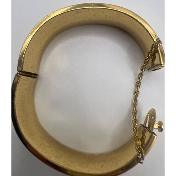Vintage Monet Bangle Bracelet 1" Hinged Clamper Monogrammed Safety Chain 6.5" - Picture 5 of 10
